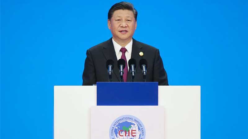 Chinese President Xi Jinping, delivering his keynote speech at First China International Import Expo CIIE 2018