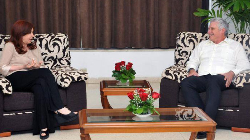 Cuban President Miguel Diaz-canel meets Cristina Fernández de Kirchner, former President of Argentina