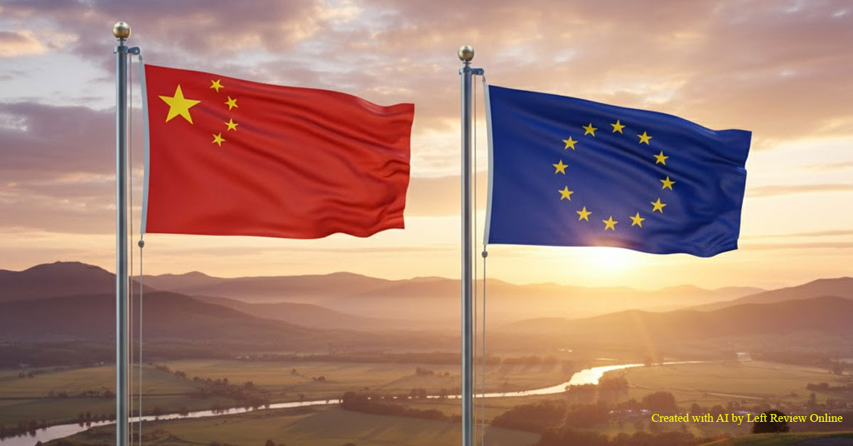 Chinese leaders visit Europe, China-Europe, China and EU, Flags of Peoples Republic of China and Europeam Union, symbol of good relation