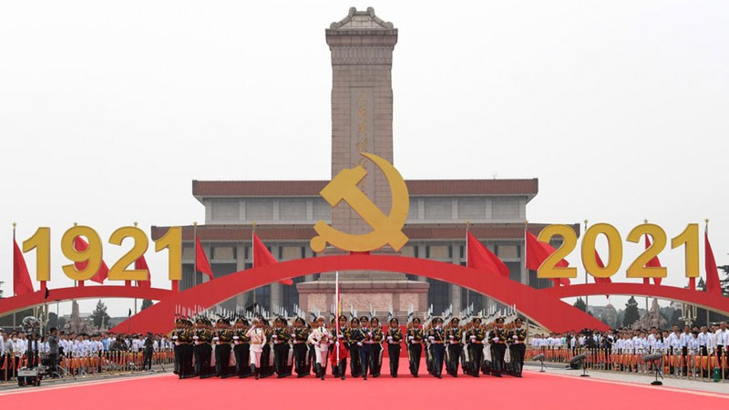 national flag raising ceremoney, china, cpc cnetennial,