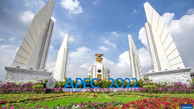 A logo of APEC 2022 is pictured on a street in Bangkok, Thailand, November 16, 2022. Photo: Xinhua