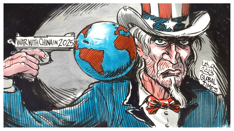 Uncle Sam attempts to drag the whole world into its war game by hyping war with China in 2025. Cartoon: Carlos Latuff