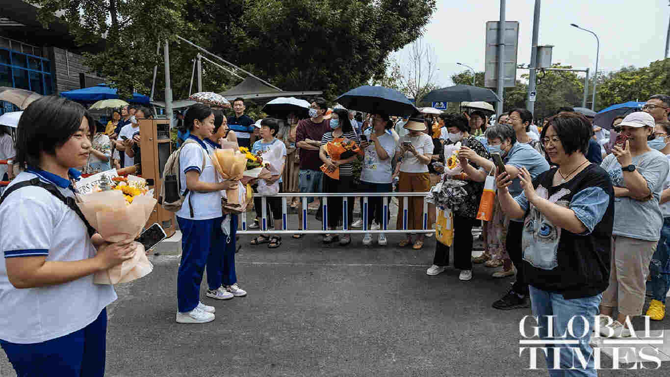 Parents greet students after 2023 senior high school entrance examinations in Beijing. Photo: Li Hao/GT