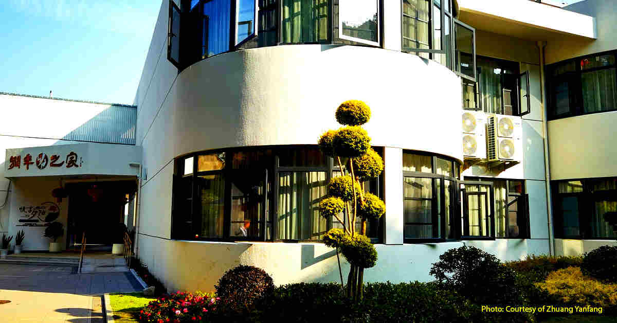 An exterior view of the elderly people's home "Run Nian Zhi Jia" in Jinhua, China