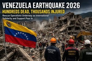 AI-generated illustration depicting rescue operations following the devastating Venezuela earthquake 2026